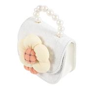 Warmhm Sac Bandoulière Garçon Fille Petite Fille avec Fleurs Mignonnes Sac à Main et Compact Poignée Perles pour Sorties Voyage et Shopping Style Coréen Blanc Ans