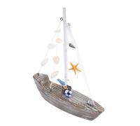 Warmhm Sailboat Model Coastal Table Decor Mediterranean Style Wooden Shell Sailing Boat Figurine Vintage Beach Home Decoration for Living Bedroom Office