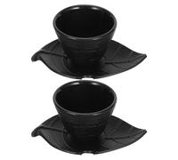 Warmhm Service à Thé en Fonte 2 Pièces - Tasse Chinoise Traditionnelle avec Soucoupe Feuille Décorative - Vaisselle Asiatique Vintage pour Pause Thé et Réception Élégante