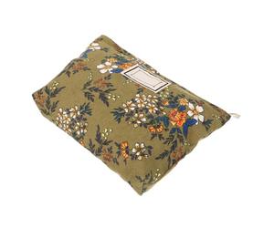 Warmhm Trousse de Maquillage Imprimé Floral Unique Vert en Velours Côtelé Femme Fermeture Éclair Légère pour Voyage Touristique et Affaires
