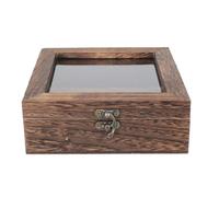 Warmhm Vitrine à bijoux en bois 5.91X5.91X1.77 pouces avec couvercle transparent style chinois pour spécimens de rétro, rangement anti-poussière et décoration de bureau