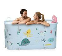 Warmiehomy Baignoire pliable pour adulte - 140 x 50 x 55 cm - Portable - Avec coussin et dossier - Baignoire spa pour douche - Baignoire pliante autoportante pour adultes et enfants - Style océan