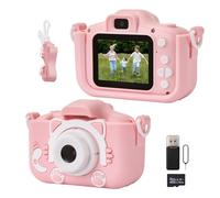 Warmiehomy Cute Kitty Appareil photo pour enfants, écran HD de 5,1 cm avec carte et lecteur de 32 Go, jouet éducatif rose et cadeau d'anniversaire pour filles de 3 à 12 ans