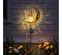 Warmiehomy Lampes solaires d'extérieur - Lumière LED chaude en forme de lune avec pendentif en forme de goutte d'eau et boule de verre craquelé - Lampes étanches sur piquet pour décorations de jardin