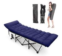 Warmiehomy Lit de camping avec matelas - XXL - Pliable avec poche latérale - Lit d'appoint portable - Lit d'appoint pliable - Pour l'extérieur, l'intérieur - Bleu