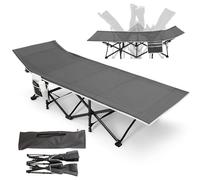Warmiehomy Lit de camping pour adulte XXL - Pliable - Léger - Avec poche latérale - Lit d'appoint portable - Extra large - Pour l'extérieur, le jardin, le camping, les voyages, l'intérieur - Gris