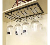 Warmiehomy Porte-verres à vin à suspendre sous l'armoire pour bars et cuisine - Porte-verres à champagne en métal noir (40 x 22,5/4 emplacements)