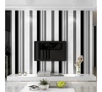 Warmiehomy Rouleau de papier peint non tissé à rayures 53 cm x 10 m Noir Blanc Gris Pour salon, chambre à coucher, arrière-plan TV
