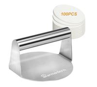 Warmodern Presse à hamburger, 14 cm en acier inoxydable pour burger Smash, 100 pièces de papier pour burger, presse à hamburger et Squeeze Grease, facile à nettoyer