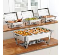 WARMOUNTS Lot de 4 grands plats rectangulaires pour buffet avec poêles alimentaires multi-tailles améliorées, 9 l avec acier inoxydable poli miroir, bord roulé, cadre pliable pour fêtes