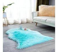 warmsile Faux Peau de Mouton en Laine Tapis Imitation Toison Moquette Fluffy Soft Longhair Décoratif Coussin de Chaise Canapé Natte, Peau de Mouton synthétique,Décoration Tapis,Bleu,60 x 90 cm