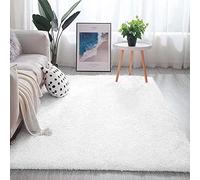 warmsile Tapis Doux Et Moelleux, Long Cheveux Lavable avec Le Fond Antidérapant, Tapis Décoratif De Style Moderne pour Salon, Chambre, Canapé,Blanc,60 x 110 cm