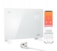 WARMTEC Chauffage électrique 1500W | Radiateur en verre avec Wi-Fi, minuterie, écran LCD et programme hebdomadaire | Radiateur à convection mural ou autoportant à économie d'énergie | Blanc