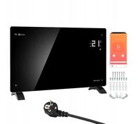 WARMTEC Chauffage électrique 2000W | Radiateur en verre avec Wi-Fi, minuterie, écran LCD et programme hebdomadaire | Radiateur à convection mural ou autoportant à économie d'énergie | Noir