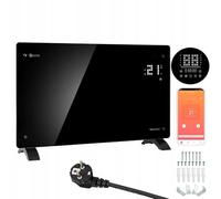 WARMTEC Chauffage électrique 2500W | Radiateur en verre avec Wi-Fi, minuterie, écran LCD et programme hebdomadaire | Radiateur à convection mural ou autoportant à économie d'énergie | Noir