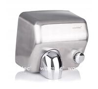 WARMTEC Sèche-mains 2500 W - Sèche-mains électrique professionnel avec bouton-poussoir et buse rotative - Boîtier robuste en acier inoxydable brossé - Idéal pour toilettes et sanitaires - Argenté