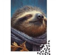 Warmth Sloth Scarf Comfort Puzzle 1000 Pieces Cadeau Unique Jeu Éducatif Challenge Toy À De Qualité Supérieure Peinture Art pour Adultes Enfants 52x38cm/1000pcs