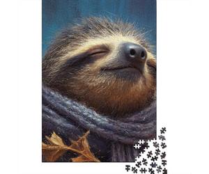 Warmth Sloth Scarf Comfort Puzzle 1000 Pieces Cadeau Unique Jeu Éducatif Challenge Toy À De Qualité Supérieure Peinture Art pour Adultes Enfants 52x38cm/1000pcs