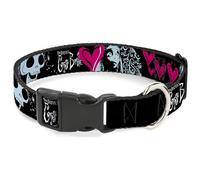 Warner Bros. Horror Movies Collier pour animal domestique Boucle en plastique Corpse Bride Emily Hearts and Skull Noir Blanc Rose 40,6 à 58,4 cm de large