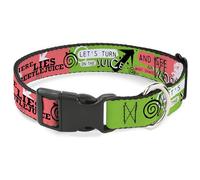 Warner Bros. Horror Movies Collier pour animal domestique, boucle en plastique, visage et citations Beetlejuice Collage rose, vert, noir, 17,8 à 21,6 cm, 1,3 cm de large
