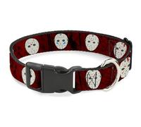Warner Bros. Horror Movies Collier pour animal domestique, collier pour chien, boucle en plastique, icônes de masque de hockey du vendredi 13 cm, rouge, 21,6 à 30,5 cm de large