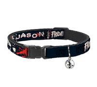Warner Bros. Horror Movies Collier pour Chat avec Clochette, Masque Jason du Vendredi 13 et éclaboussures Noir/Rouge/Blanc, 21,6 à 30,5 cm de Large