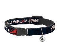 Warner Bros. Horror Movies Collier pour chat avec clochette, masque Jason Friday The 13th et éclaboussures Noir/rouge/blanc, 21,6 à 30,5 cm de large