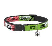 Warner Bros. Horror Movies Collier pour chat avec clochette, visage de Beetlejuice et citations Collage Rose/vert/noir, 21,6 à 30,5 cm de large