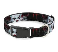 Warner Bros. Horror Movies Collier pour chien avec boucle en plastique Chapitre deux Pennywise Face Close Up Noir Rouge Bleu 33 à 43 cm Largeur 3,8 cm