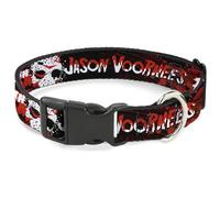 Warner Bros. Horror Movies Collier pour chien avec boucle en plastique Motif masque Friday The 13th Jason Voorhies Noir/rouge/blanc, 24,5 à 36,5 cm de large
