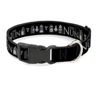 Warner Bros. Horror Movies Collier pour chien avec boucle en plastique Motif visage de la nonne Demon Nonne Valak avec icônes et logo Noir/gris 17,8 à 21,6 cm