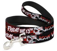 Warner Bros. Horror Movies Laisse pour chien Friday The 13th Jason Voorhies Masque Texte Noir/rouge/blanc 1,8 m de long 3,8 cm de large