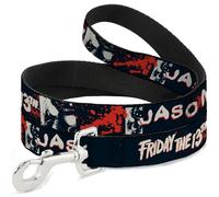 Warner Bros. Horror Movies Laisse pour Chien, Masque Jason Friday 13th et éclaboussures Noir/Rouge/Blanc 1,2 m de Long 1,3 cm de Large