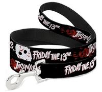 Warner Bros. Horror Movies Laisse pour chien Motif Friday The 13th Jason Lives Impression de main et masque Noir/rouge 1,2 m de long 3,8 cm de large