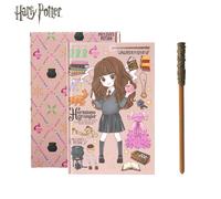 Warner Bros. Lot de 2 pièces Harry Potter Hermione Granger style chibi, ensemble carnet et stylo baguette, papeterie Monde des sorciers sous licence officielle, cadeau collection thématique exclusive