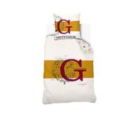 WARNER - Housse De Couette Harry Potter Gryffondor Lion 140x200 cm + 1 Taie D'Oreiller 63x63 cm - 100% Coton - Blanche et or