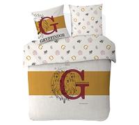 Warner - Housse De Couette Harry Potter Gryffondor Lion + Taie d'oreiller 63x63 cm - 100% Coton - Blanche/Or (220x240 cm)