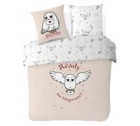 WARNER - Housse de couette Harry Potter Hedwige 220x240 cm + 2 taies d'oreillers 63x63 cm - 100% Coton - Ecru