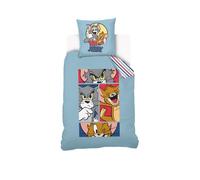Sahinler créateur d'univers Warner - Housse de Couette Tom and Jerry Try and Catch Me 140x200 cm + Taie d'oreiller 63x63 cm - 100% Coton - Bleu (Bande dessinée)