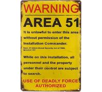 Warning Area 51 Panneau en métal en aluminium résistant aux intempéries Décoration murale Cadeau de pendaison de crémaillère 20,3 x 30,5 cm