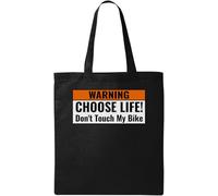 Warning Choose Life Do Not Touch My Bike Sac fourre-tout en coton écologique naturel Noir, Noir , Taille unique