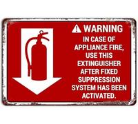 Warning in Case of Appliance Fire Vintage Tin Plaque Fire Warning Decor for Office Kitchen Bar 8 X 12 in