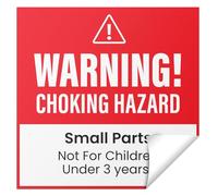 Warning! Lot de 2 autocollants Risque d'étouffement - Petites pièces, ne convient pas aux enfants de moins de 3 ans - 3,8 x 3,8 cm - Rouge/blanc - Étiquette de sécurité du produit (600 étiquettes)