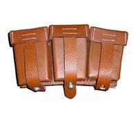 warreplica WW2 Allemand 98k k98 Mauser 8mm Munitions Ceinture en Cuir Pochette/WWII Allemand K98 Triple Munitions Galet Pochette en Cuir (Marron Moyen, Paire/2 pièces)