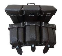 warreplica WW2 Allemand 98k k98 Mauser 8mm Munitions Ceinture en Cuir Pochette/WWII Allemand K98 Triple Munitions Galet Pochette en Cuir (Marron foncé, Paire/2 pièces)