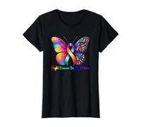 Warrior Combattez Le Cancer dans Toutes Les Couleurs de Ruban Butterfly T-Shirt Graphique avec Valeur, Femme, Noir, S