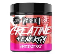 Warrior Créatine Monohydrate + Énergie 360 g - 80 Portions - Supplément Sportif pour Performance et Récupération Musculaire - Avec Caféine et Vitamines B (Fruits rouges)