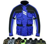 warrior gears Veste de moto 6 poches pour homme, veste de moto de course textile, haute visibilité Biker CE, protection blindée imperméable et doublure en maille respirante, Bleu - XL