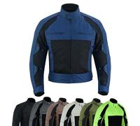 warrior gears Veste de moto en textile Air Mesh et Cordura 600D pour hommes Vestes de protection en textile blindé CE avec maille respirante et doublure imperméable, Bleu marine et noir - XXL