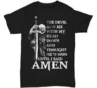 Warrior Knight Templar T-Shirt Devil Saw Me My Head Down Amen Tee for Men Gift Mens Black T-Shirt 3XL